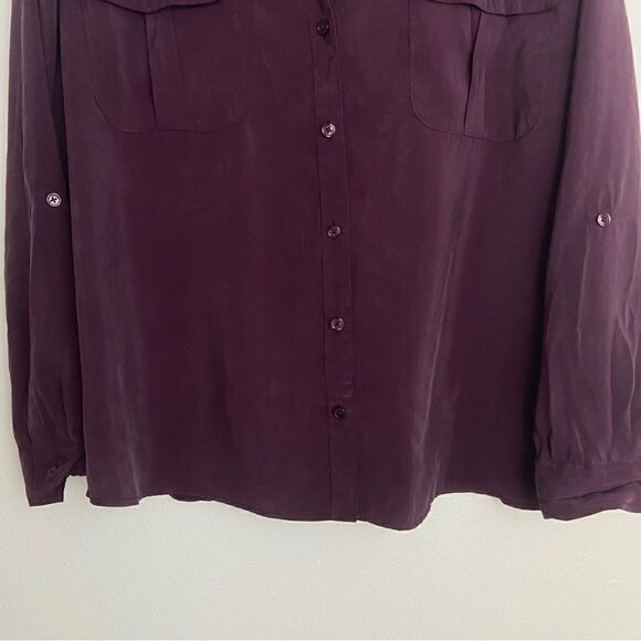 Chico’s Plum Button Down Shirt Long Sleeve with Roll Tab Women’s Size Large - Picture 11 of 14